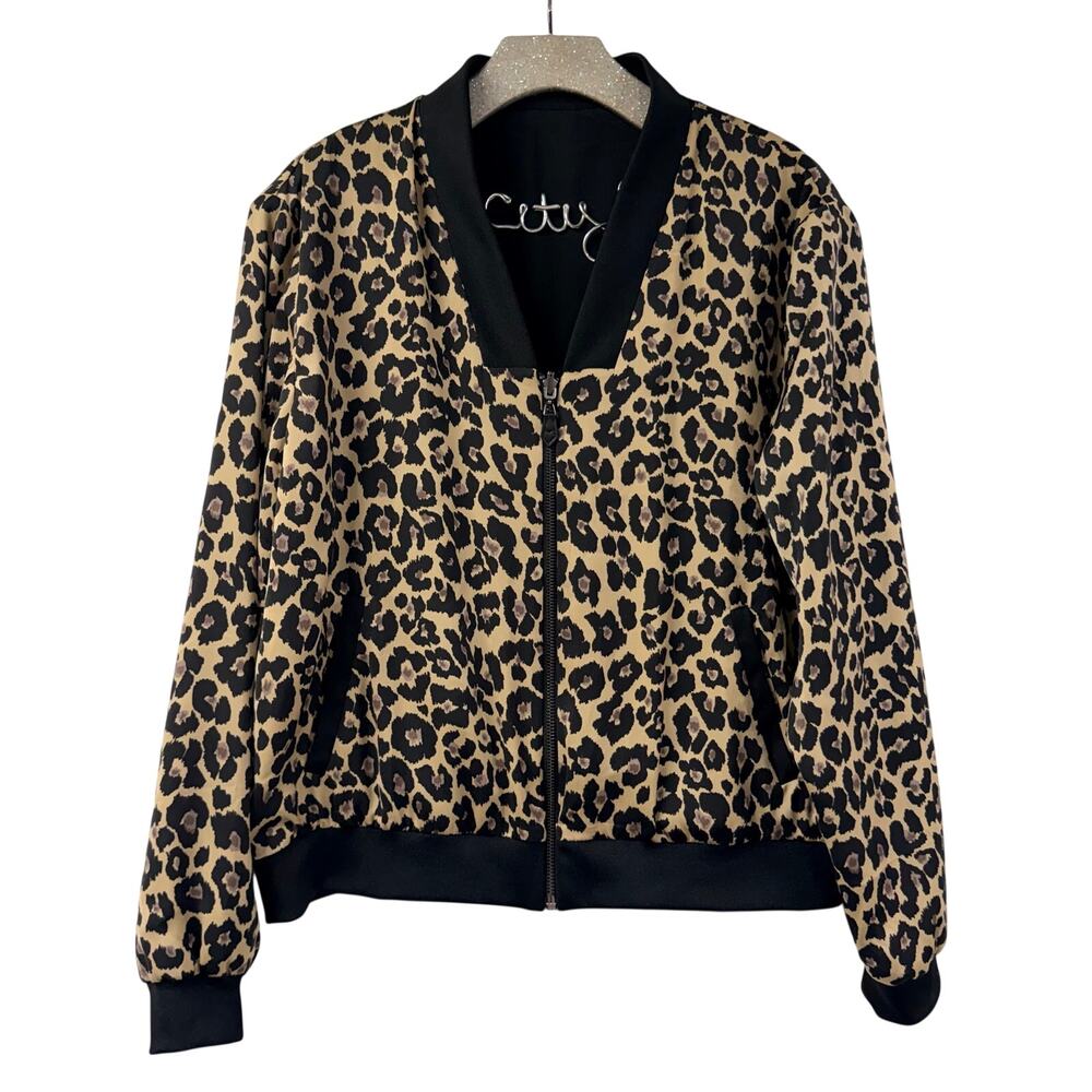 Stella & Dot Animal Print Bomber Jacket Large Reversible